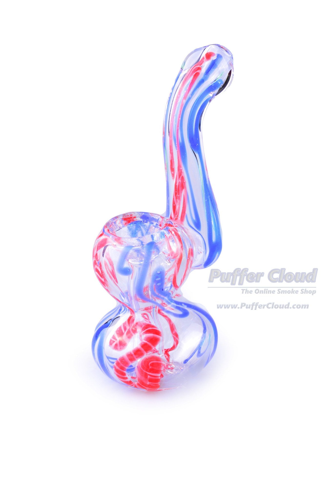 4" Mini Blue & Red Swirl Sherlock Bubbler - Puffer Cloud | The World's Best Online Smoke and Head Shop