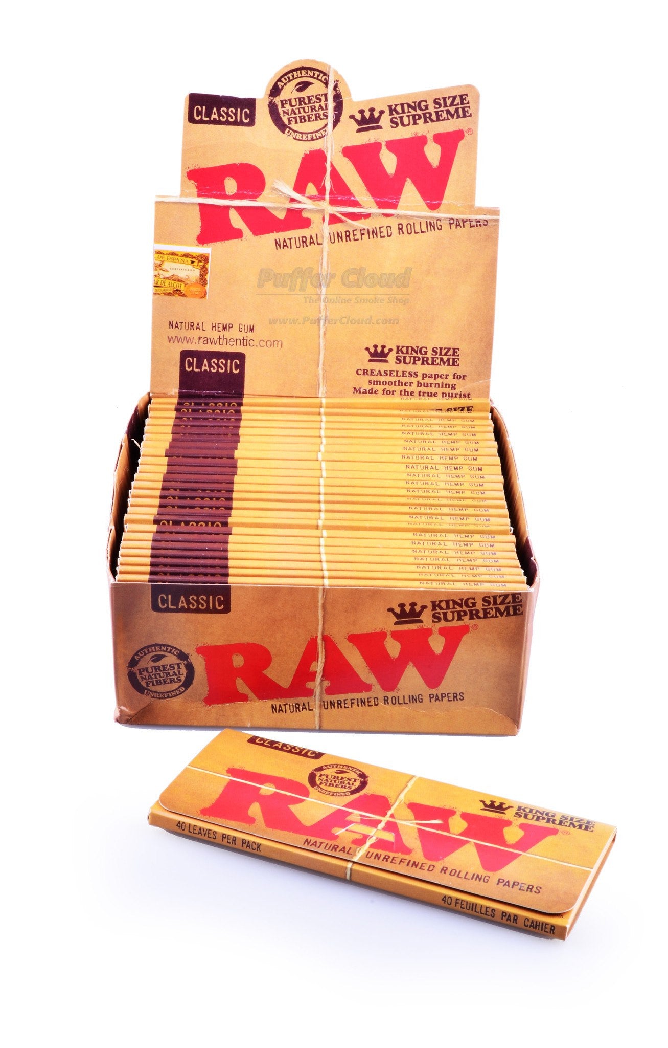 RAW - 24 Pack Box Of King Size Supreme Rolling Papers - Puffer Cloud | The World's Best Online Smoke and Head Shop