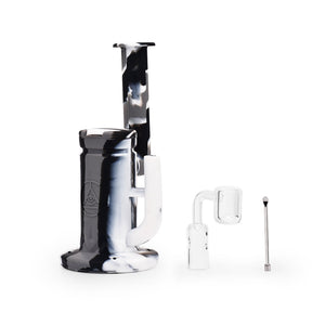 8.5'' Silicone Sidecar Rig - Black & White Marble - Puffer Cloud The World's Best Online Smoke Shop and Head Shop
