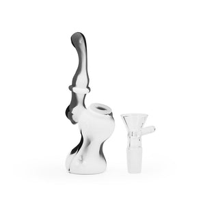 5'' Silicone Upright Bubbler - Black & White Marble - Puffer Cloud The World's Best Online Smoke Shop & Head Shop