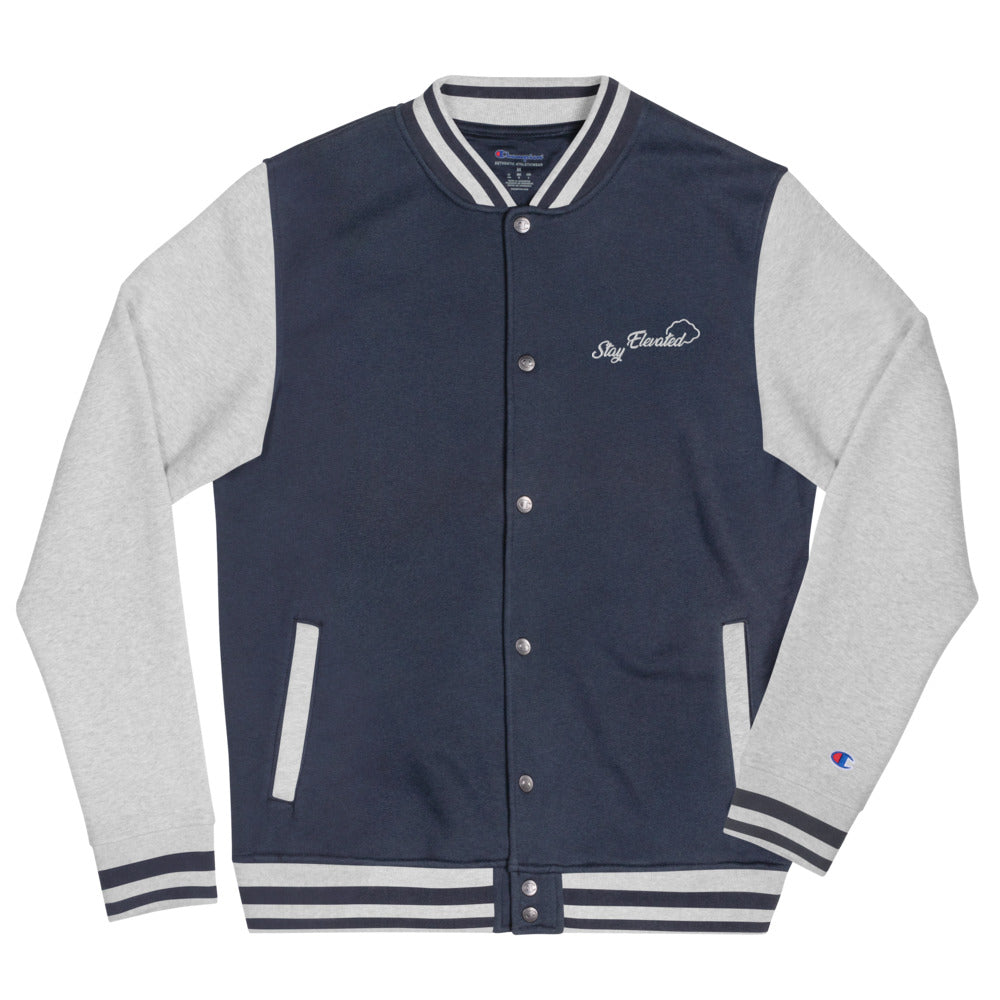 Stay Elevated Varsity Bomber Jacket - Puffer Cloud | The World's Best Online Smoke and Head Shop
